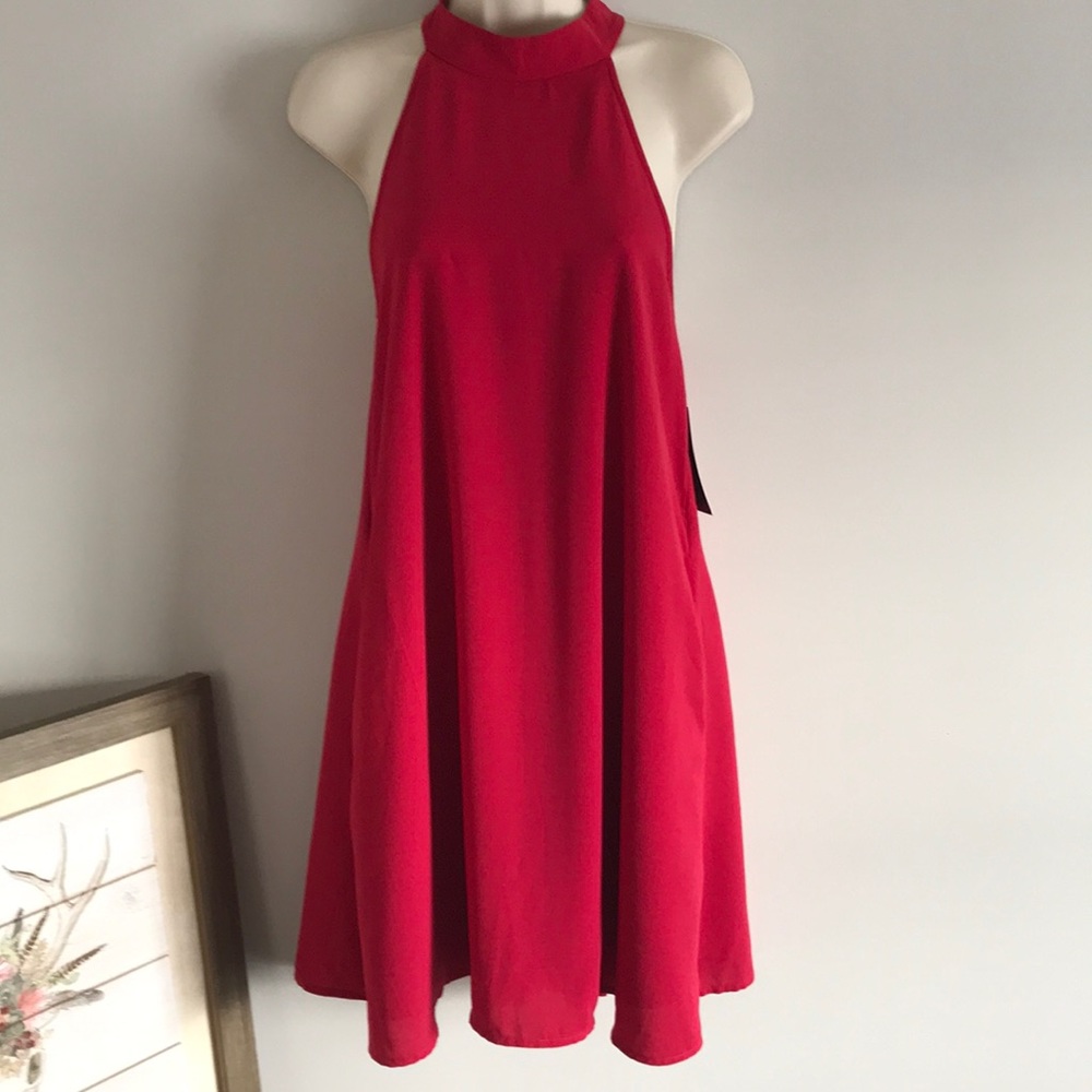 Lulus high neck red halter A line dress NEW Large